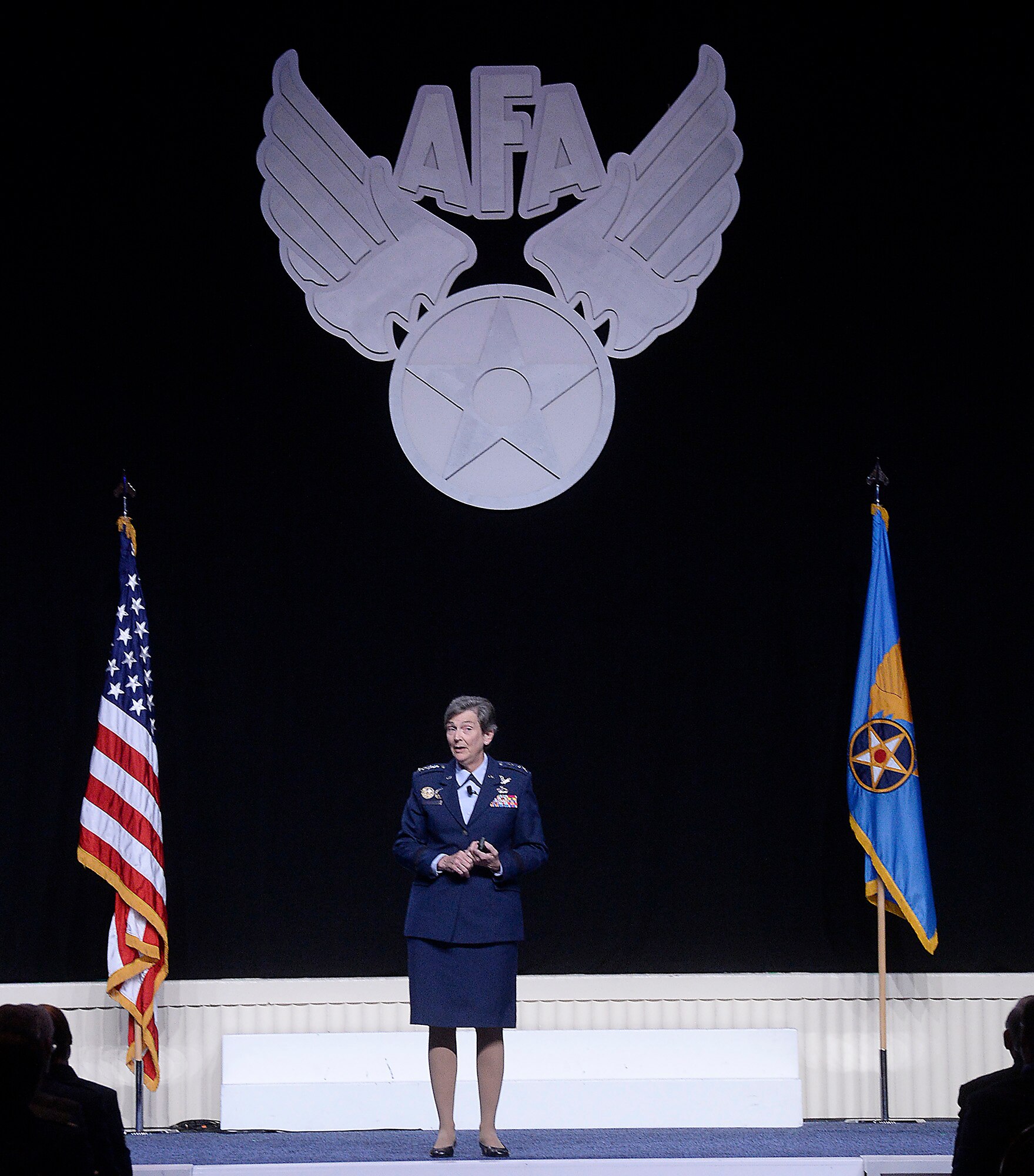 Gen. Ellen M. Pawlikowski, the commander of the Air Force Materiel Command, speaks about her command's flexibility and how it directly impacts the total force's operations and strategic agility at the Air Force Association Air and Space Conference and Technology Exposition Sept. 15, 2015, in Washington, D.C.  (Air Force photo/Scott M. Ash)