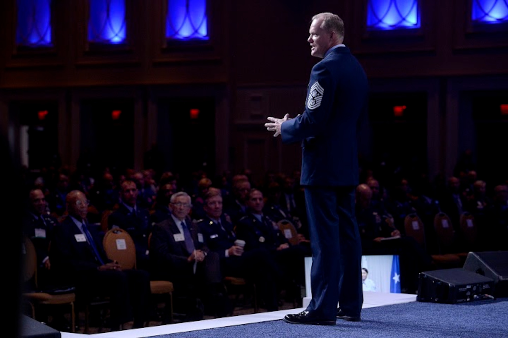 Chief Master Sgt. of the Air Force James A. Cody gives his Enlisted Force Update at the Air Force Association's Air and Space Conference and Technology Exposition Sept. 16, 2015, in Washington, D.C. (U.S. Air Force photo/Scott M. Ash)  