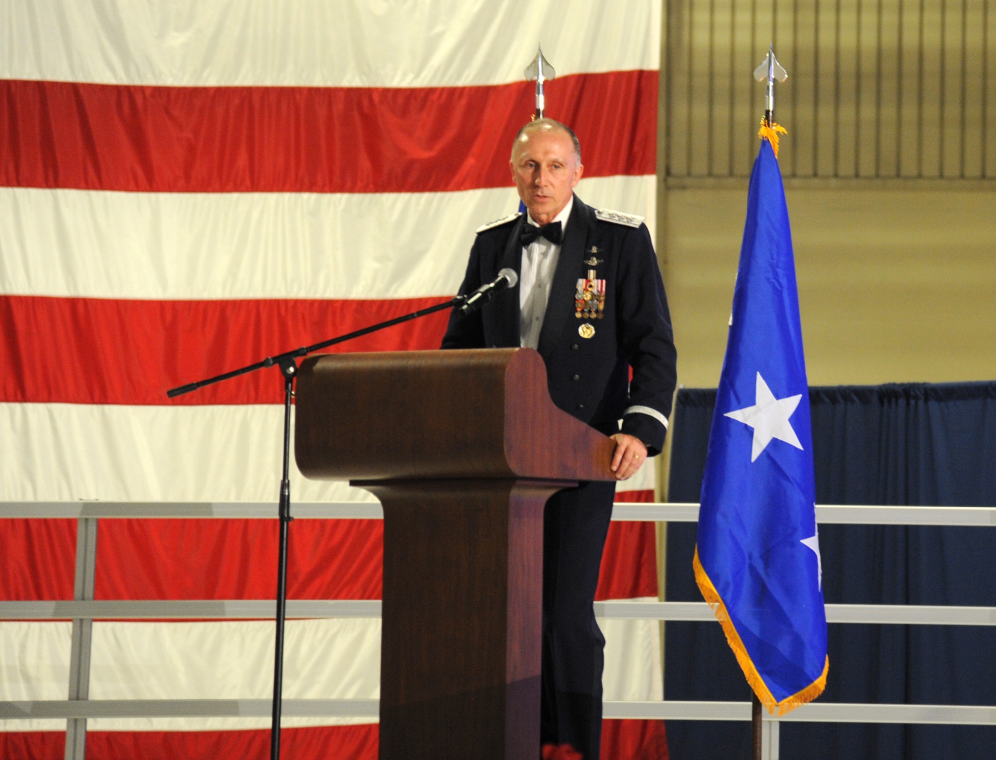 Lt. Gen. William J. Bender, Chief, Information Dominance and Chief Information Officer, Office of the Secretary of the Air Force, spoke at the annual Air Force Ball Sept. 11, 2015, at Grand Forks Air Force Base, North Dakota. Bender was a former commander of the 319th Air Refueling Wing, here, and relinquished command in 2011. (U.S. Air Force photo by Senior Airman Desiree Economides/Released)