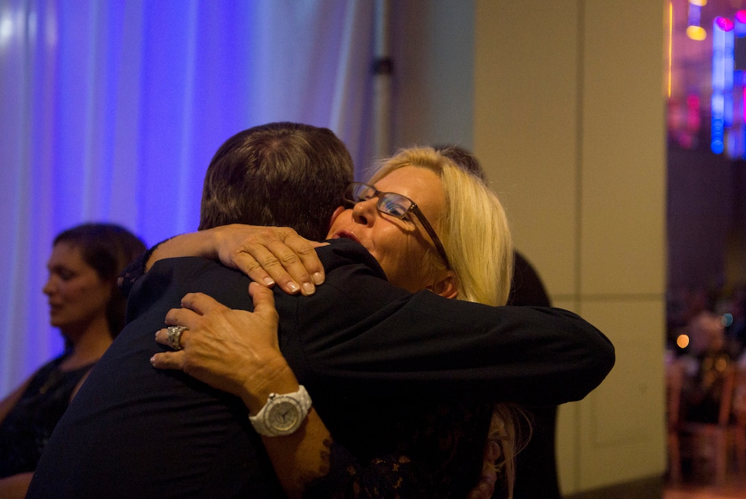 Defense Secretary Ash Carter hugs Terry Fisher as he departs the Fisher House's 25th Anniversary Gala at the Ronald Reagan Building and International Trade Center in Washington, D.C., Sept. 16, 2015. DoD photo by U.S. Air Force Senior Master Sgt. Adrian Cadiz
