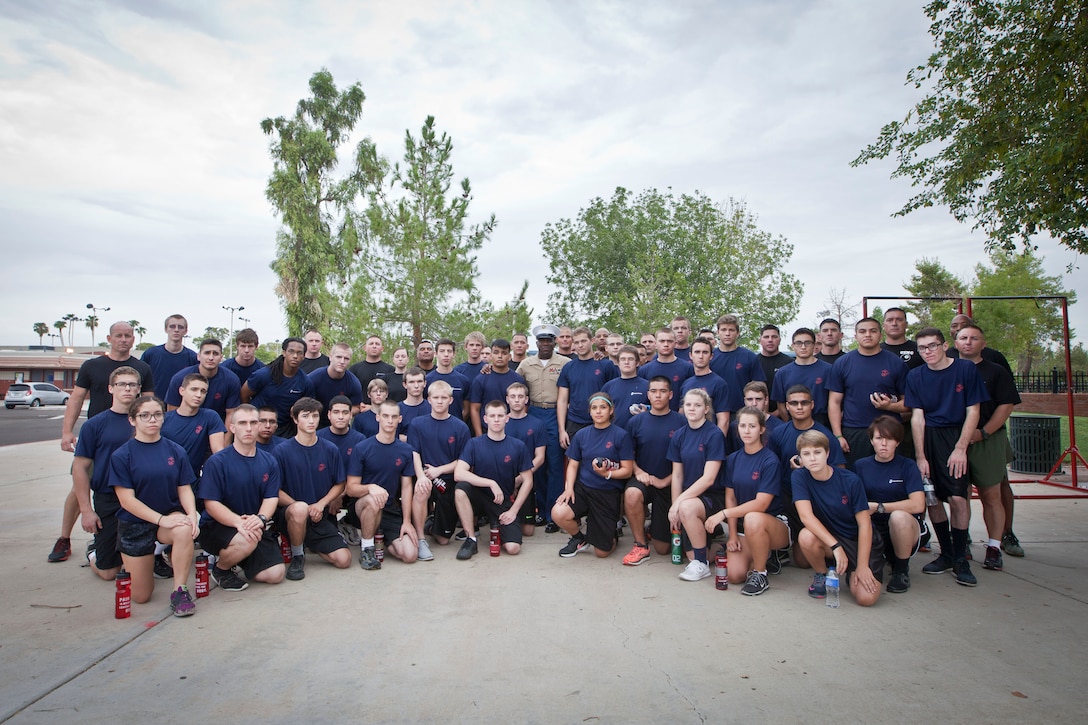 The 18th Sergeant Major of the Marine Corps, Ronald L. Green, speaks to Marines assigned to Recruiting Station Phoenix and poolees in Phoenix, AZ., September 10, 2015.  (U.S. Marine Corps photo by Sgt. Melissa Marnell, Office of the 18th Sergeant Major of the Marine Corps/Released)