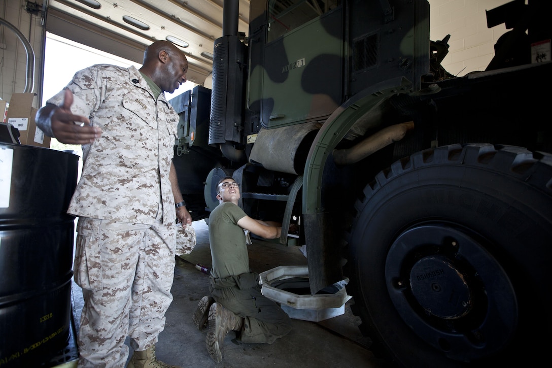 The 18th Sergeant Major of the Marine Corps, Ronald L. Green, visits U.S. Marines assigned to Marine Corps Air Station Beaufort, SC., September 14, 2015. Sgt.Maj Green's visit to the base included a luch with Non-Commissioned Officers, tours of the squadrons aboard the base, and a meet and greet with Staff NCOs. (U.S. Marine Corps photo by Sgt. Melissa Marnell, Office of the 18th Sergeant Major of the Marine Corps/Released)