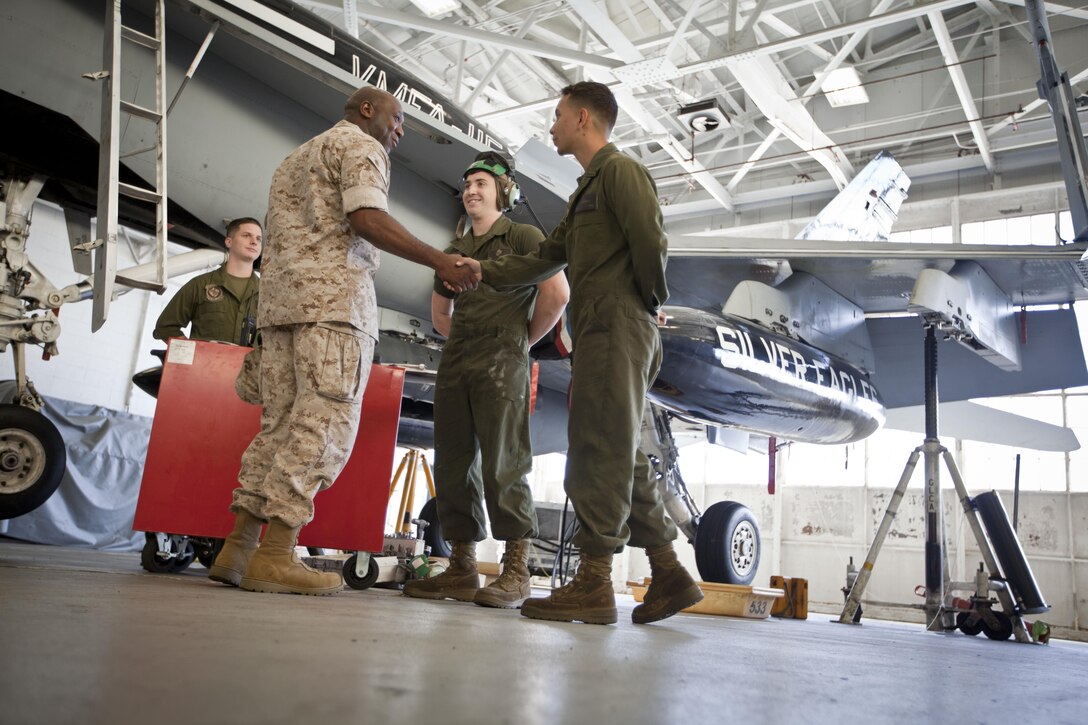 The 18th Sergeant Major of the Marine Corps, Ronald L. Green, visits U.S. Marines assigned to Marine Corps Air Station Beaufort, SC., September 15, 2015. (U.S. Marine Corps photo by Sgt. Melissa Marnell, Office of the 18th Sergeant Major of the Marine Corps/Released)