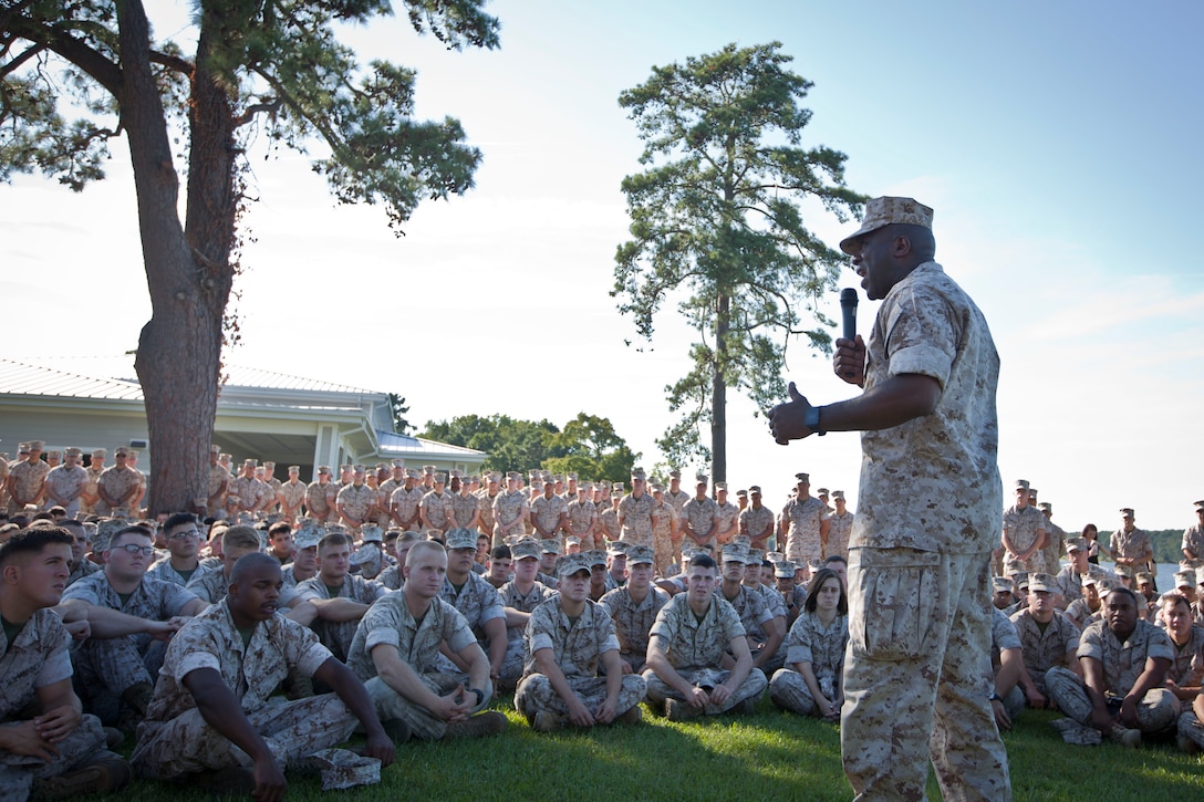 The 18th Sergeant Major of the Marine Corps, Ronald L. Green, visits U.S. Marines assigned to Marine Corps Air Station Cherry Point, NC, September 15, 2015. (U.S. Marine Corps photo by Sgt. Melissa Marnell, Office of the 18th Sergeant Major of the Marine Corps/Released)