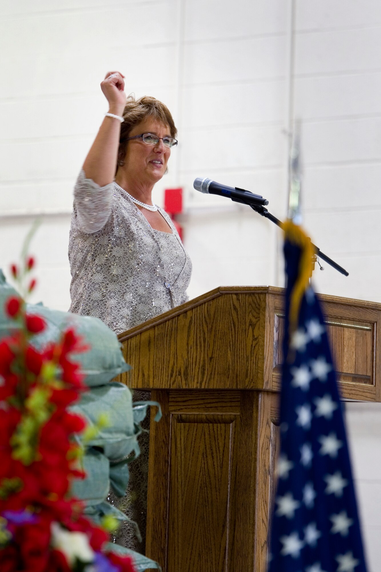 U.S. Rep. Jackie Walorski speaks to guests during the Air Force Ball at Grissom Air Reserve Base, Ind., Sept. 12, 2015. Other guests included Indiana Lieutenant Governor Sue Ellspermann, Logansport, Ind. Mayor Ted Franklin and other civic leaders and veterans from the local area and throughout the state. (U.S. Air Force Photo/Tech. Sgt. Benjamin Mota)
