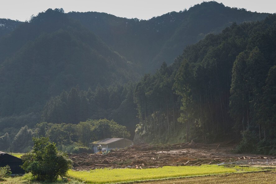 Destruction left behind from a landslide covers a local farmer's property at Kanuma City, Tochigi Prefecture, Sept. 15, 2015. After 10 consecutive days of rain, flooding and land slides damaged public and personal property throughout the prefecture. (U.S. Air Force photo by Staff Sgt. Cody H. Ramirez/Released)