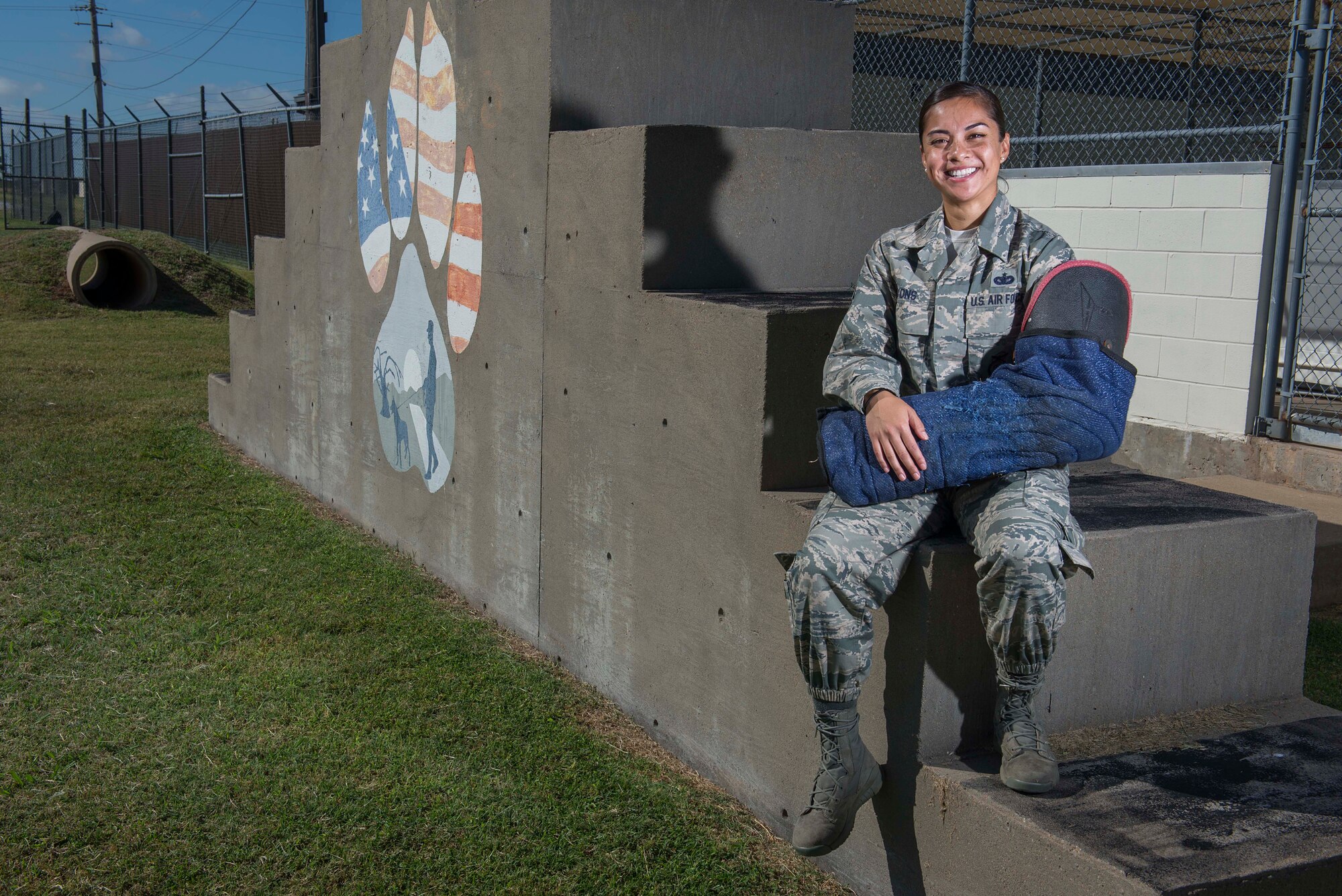 Staff Sgt. Lorri Lyons is the Support Airman of the Week at Sheppard Air Force Base, Texas, for the week of Sept. 15-21, 2015. Lyons is a military working dog trainer with the 82nd Security Forces Squadron that equips their dogs and handlers with the skills necessary to prevent terrorist or extremist violence. (U.S. Air Force photo by Senior Airman Kyle Gese/Released)