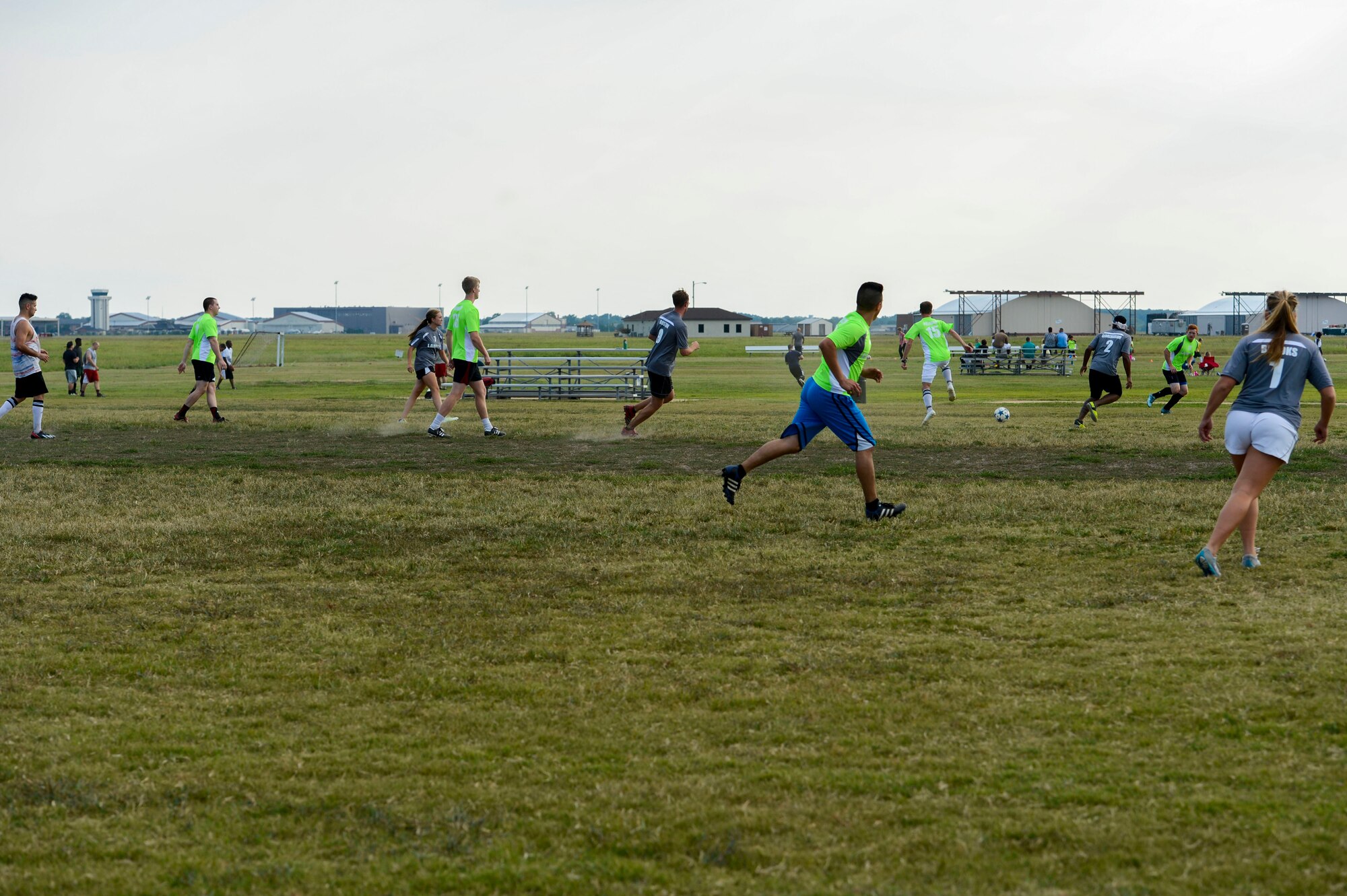 Joint Base Langley-Eustis soccer team scrimmage against at Langley Air Force Base, Va., Aug. 25, 2015. The team competed in the 14th Annual Defender’s Cup Military Soccer Tournament at Joint Base San Antonio-Lackland, Texas, which they haven’t won since 2003. (U.S. Air Force photo by Senior Airman Kayla Newman/Released)