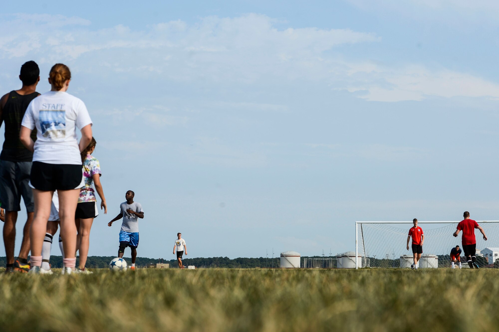 Joint Base Langley-Eustis soccer team members warm-up prior to practice at Langley Air Force Base, Va., Aug. 25, 2015. The team recently travelled to Joint Base San Antonio-Lackland, Texas, to compete in the Defender’s Cup Military Soccer Tournament. (U.S. Air Force photo by Senior Airman Kayla Newman/Released)