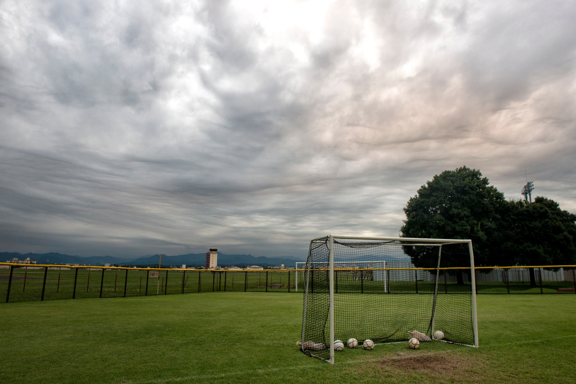 A goal post sits on Friendship Field at Yokota Air Base, Japan, Sept. 15, 2015. The field is home to Yokota’s Youth Soccer Program. (U.S. Air Force photo by Airman 1st Class Delano Scott/Released)
