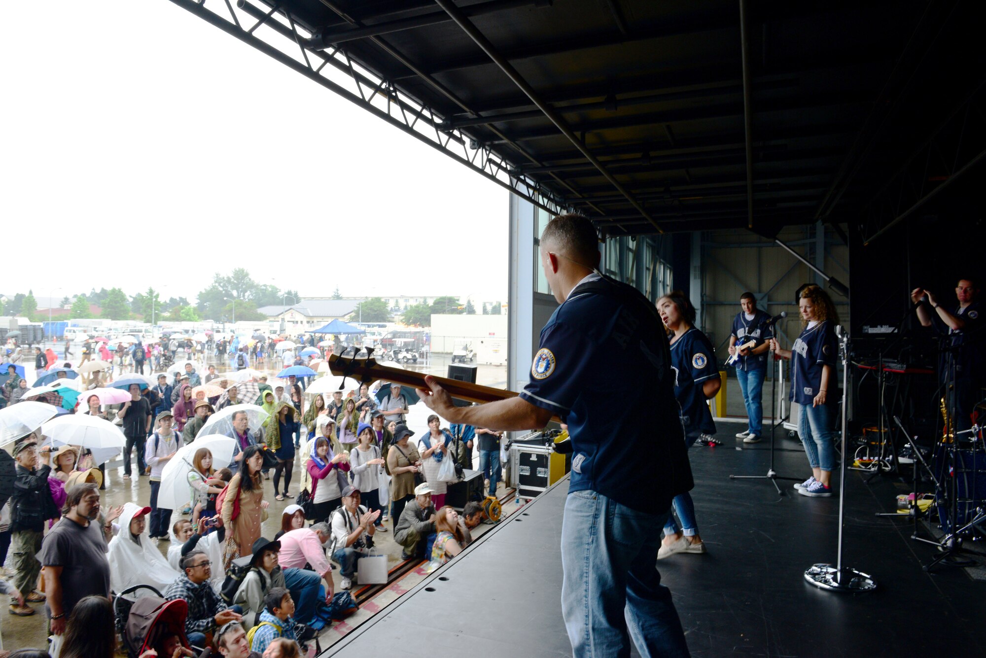The Pacific Air Forces Band Pacific Trends play music at the Misawa Air Festival Sept. 13, 2015. More than 100,000 people attended the festival which showcased more than 30 static displays, aerial demonstrations, local and American food booths, and live music. (U.S. Air Force photo by Tech. Sgt. Melissa Mekpongsatorn/Released)