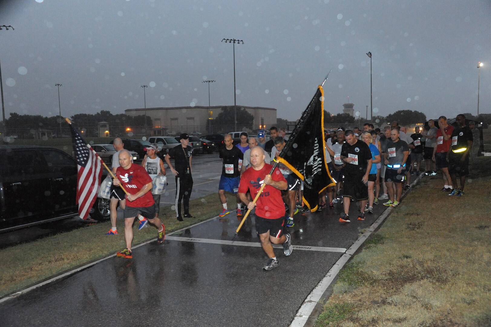 Members from Joint Base San Antonio-Randolph participate in the POW/MIA run, Sept. 16, 2015.  This event honors all prisoners of war and missing in action members.  