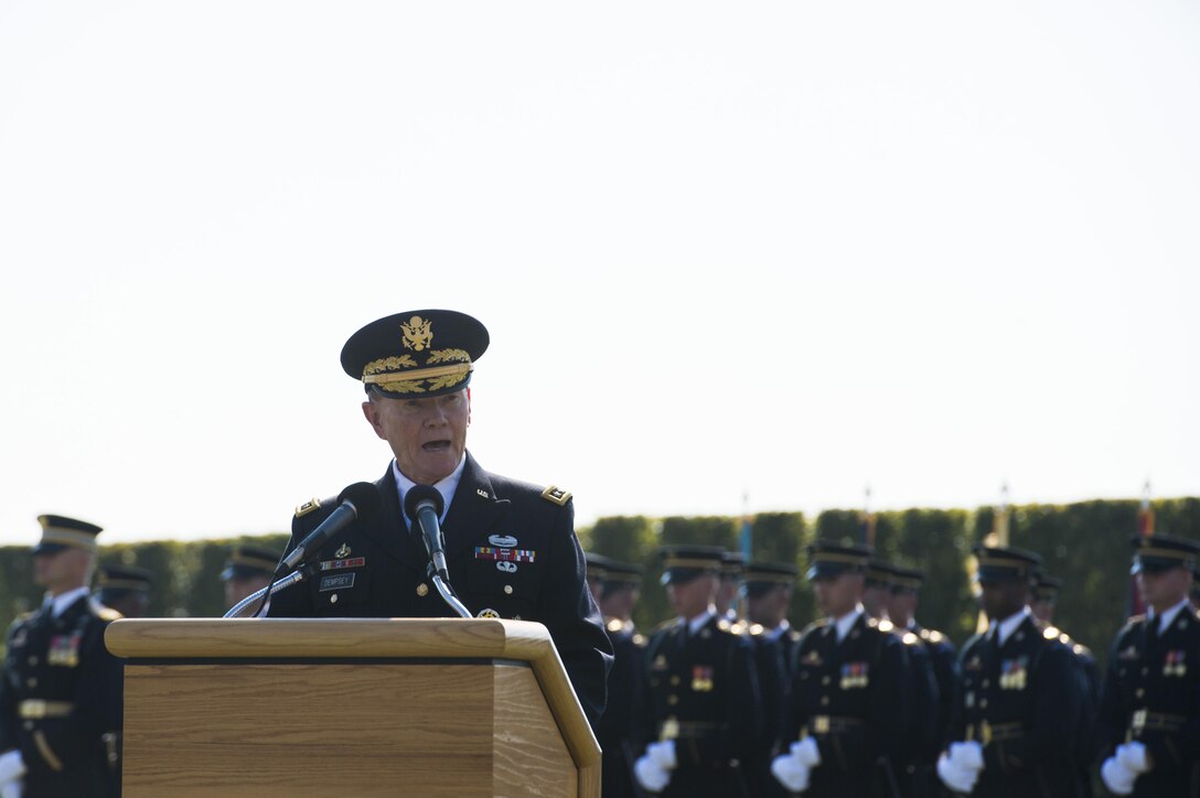 Army Gen. Martin E. Dempsey, chairman of the Joint Chiefs of Staff,  delivers remarks during the Prisoner of War, Missing in Action National Recognition Day ceremony at the Pentagon , Sept. 18, 2015. 