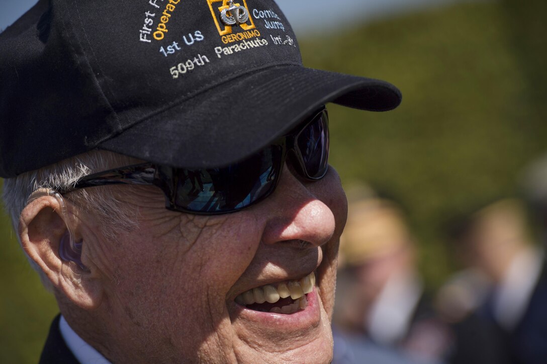 A guest at the Prisoner of War, Missing in Action National Recognition Day ceremony shares a smiles following the event at the Pentagon, Sept. 18, 2015. 