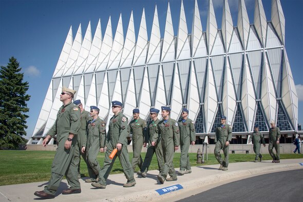 33rd Flying Training Squadron instructor pilots tour the U.S. Air Force Academy in Colorado Springs, Colorado, Sept. 11. The team was in town to fly a “missing man” formation flyby as part of the school’s Sept. 11 memorial ceremony. (U.S. Air Force photo / David Poe)