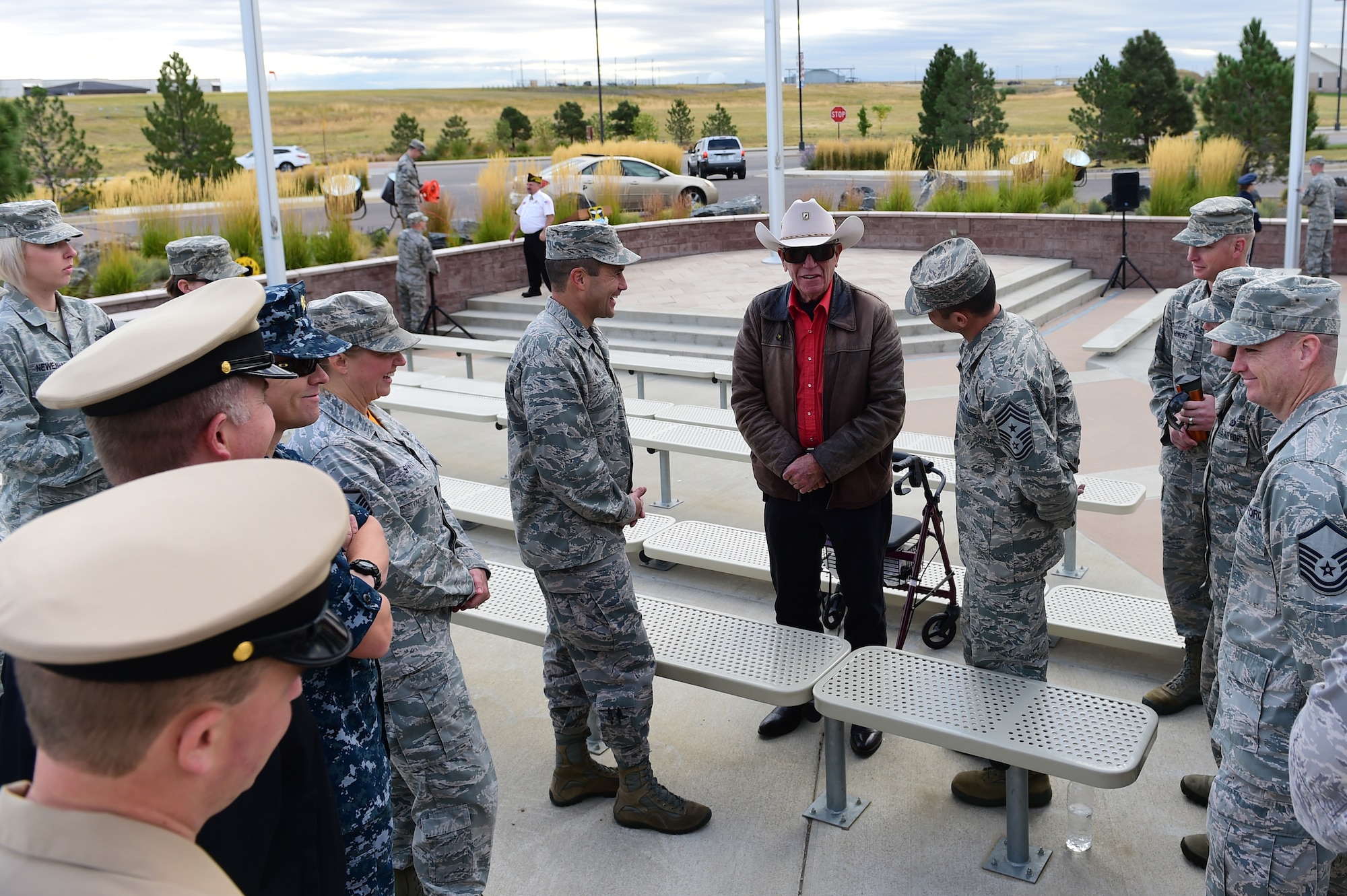 Retired Tech. Sgt. Jasper Page talks about his experience as a prisoner-of-war during the Vietnam War Sept. 18, 2015, on Buckley Air Force Base, Colo. Page was the guest of honor during a POW/MIA ceremony held to remember the sacrifices of those who have served in the military. (U.S. Air Force photo by Airman 1st Class Luke W. Nowakowski/Released)