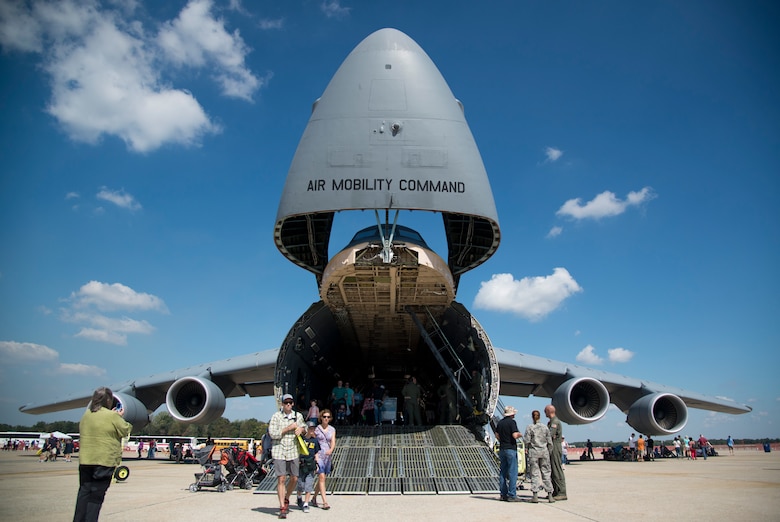 A C-5 Galaxy sits on the flightline of Joint Base Andrews, Md., during an air show rehearsal Sept. 18, 2015. The U.S. Air Force and JBA hold air shows to inspire patriotism and demonstrate air superiority to the local community. (U.S Air Force photo by Airman 1st Class Philip Bryant/Released)