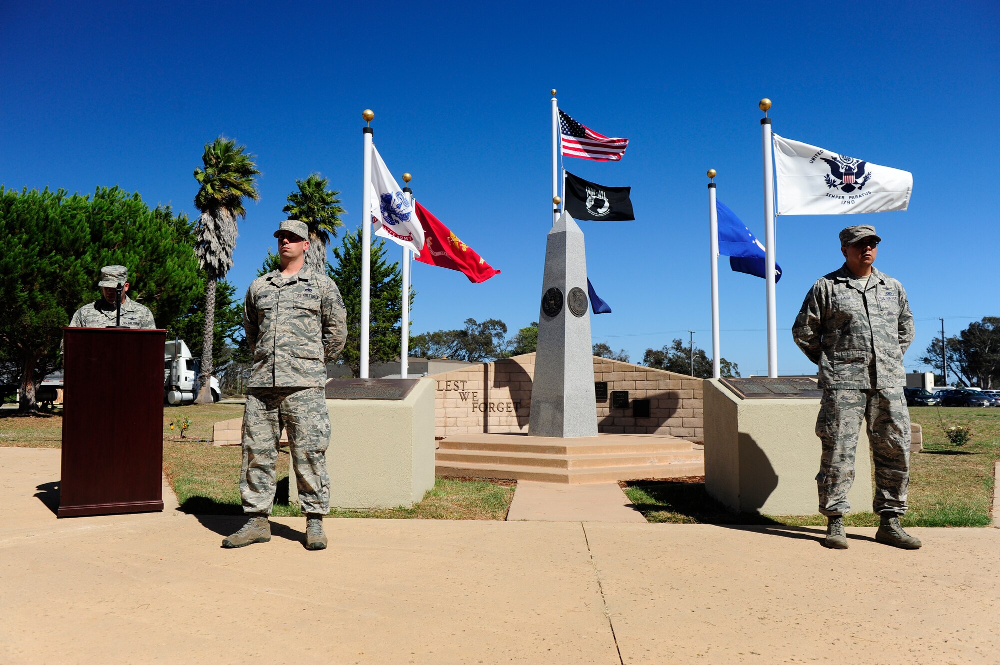 Vandenberg Airmen read Prisoner of War and Missing in Action names during a POW/MIA vigil name reading, Sept. 17, 2015, Vandenberg Air Force Base, Calif. According to the Defense Prisoner of War/Missing Personnel Office, more than 1,700 Americans are still unaccounted from the Vietnam War. (U.S. Air Force photo by Staff Sgt. Jim Araos/Released)