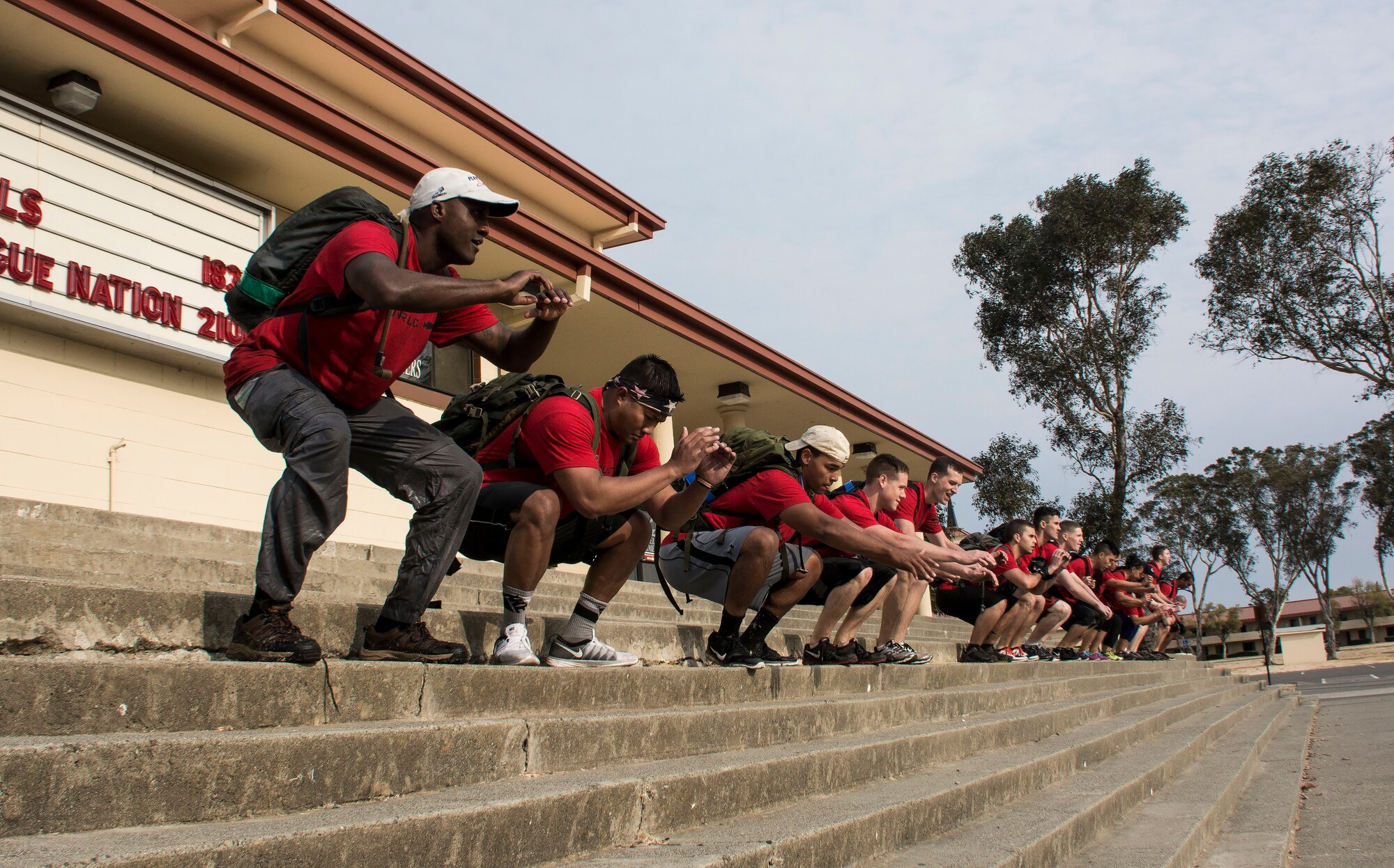 Sixteen participants took part in a GoRuck Light Challenge Sept. 12, 2015, at Travis Air Force Base, California. For nearly six hours participants dragged tractor-sized tires, overhead carried river rafts, completed rigorous body-weight based exercises and rucked more seven miles. (U.S. Air Force photo/Senior Airman Charles Rivezzo)