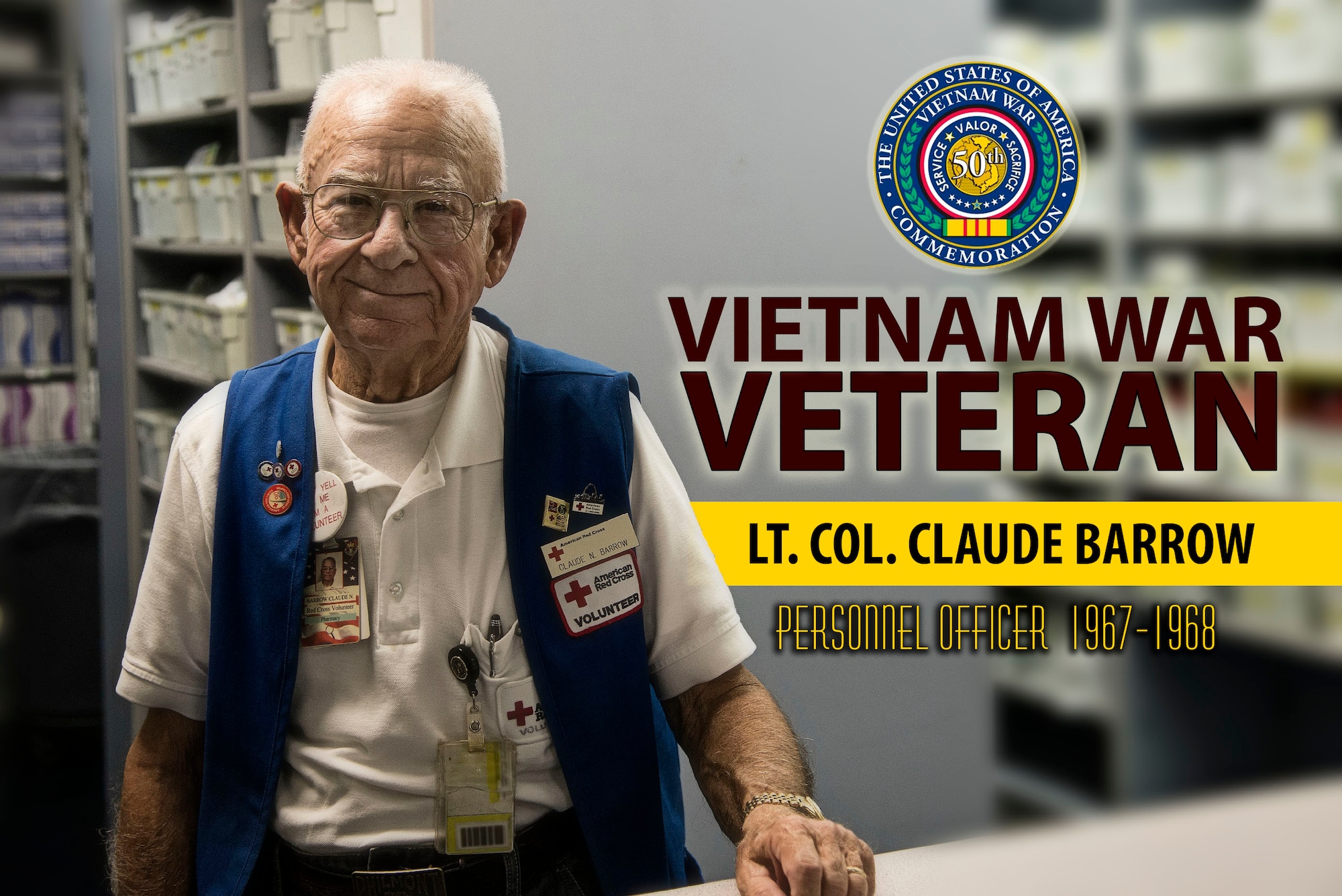 Claude Barrow volunteers at the Scott Air Force Base satellite pharmacy. Barrow served with the Air Force during Vietnam from 1967-68 at Phu Cat Air Base. (U.S. Air Force illustration/Airman Gwendylyn Smith)
