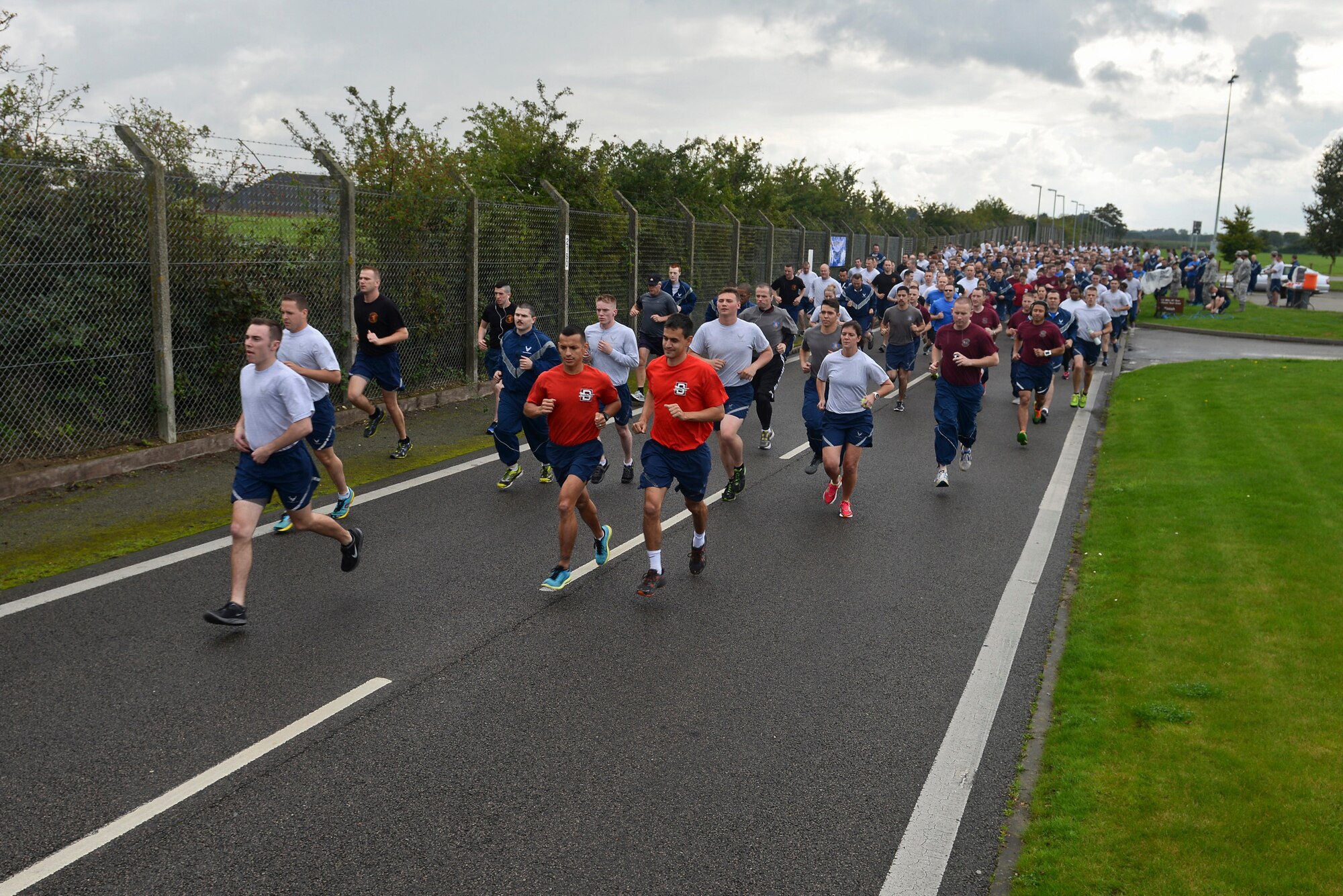 Team Mildenhall Airmen start their monthly 5k run Sept. 18, 2015, on RAF Mildenhall, England. This month’s 5k was held in recognition of POW MIA Recognition Day and the Air Force’s 68th birthday. (U.S. Air Force photo by Staff Sgt. Micaiah Anthony/Released) 