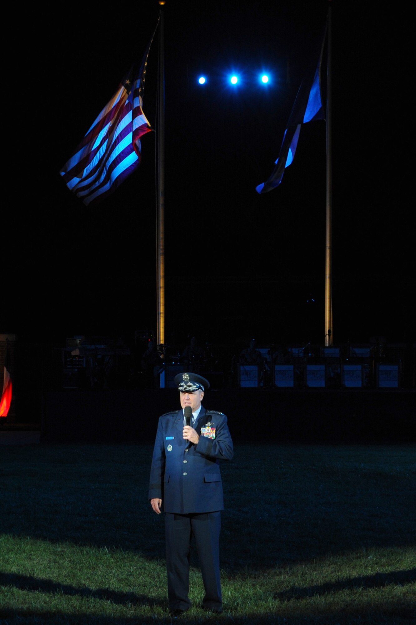 Chief of Staff of the Air Force Gen. Mark Welsh speaks to attendees during the United States Air Force Tattoo on Sept. 17, 2015. The Air Force District of Washington commemorated the United States Air Force's 68th birthday September 17, 2015 with a celebration of music, drill and ceremony, aircraft, and fireworks on the Air Force Ceremonial Lawn at Joint Base Anacostia-Bolling The event included flyovers of several aircraft that included the Air Force Thunderbirds and a Warbird vintage aircraft squadron, as well as performances by the Air Force Band and Honor Guard. (U.S. Air Force photo/Staff Sgt. Matt Davis)