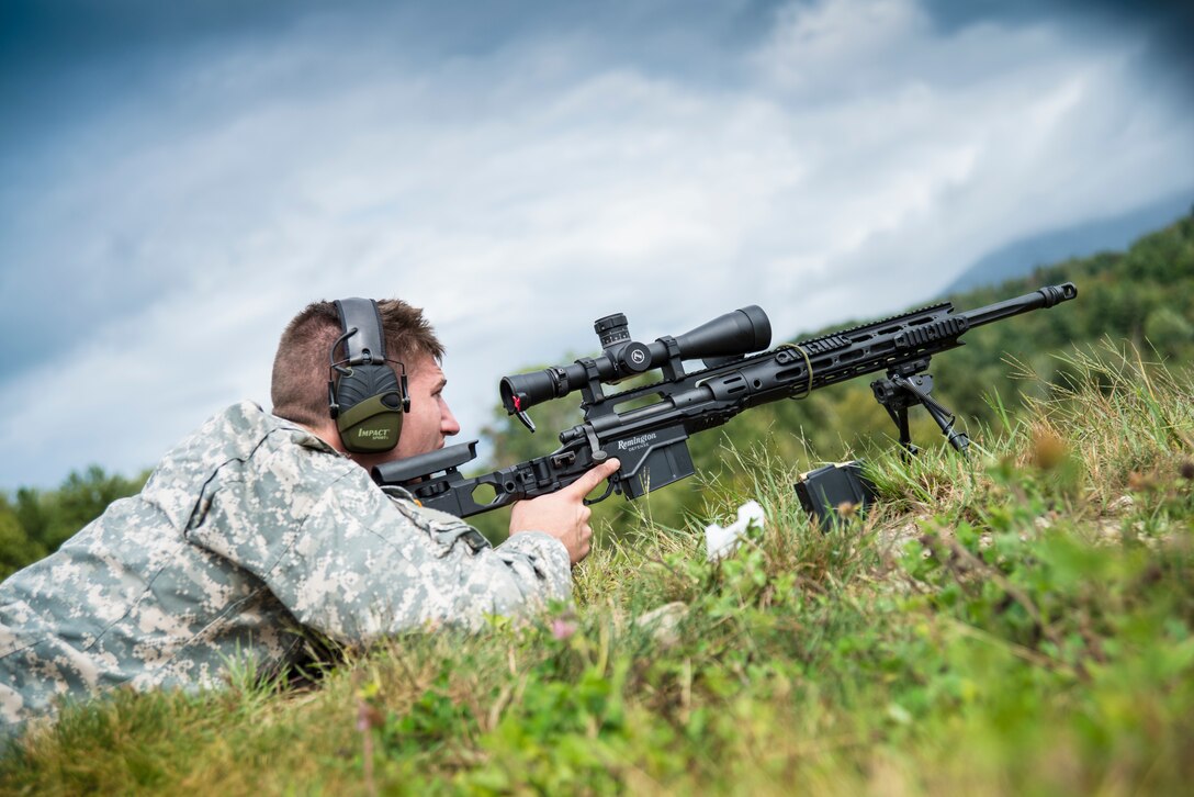 A U.S. Army National Guardsmen competes in the annual Vermont National Guard Adjutant Generals Match at the Camp Ethan Allen Training Site, Jericho, Vt., Sept. 13, 2015. Over 300 Soldiers, Airmen, and civilians competed this year in the match. (U.S. Air National Guard photo by Airman 1st Class Jeffrey Tatro)