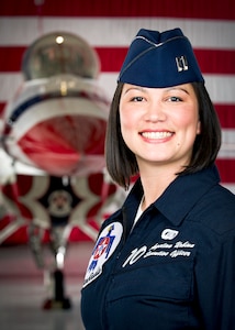 Captain Angelina Urbina, Thunderbirds personnelist, poses for a photo. (Courtesy photo)