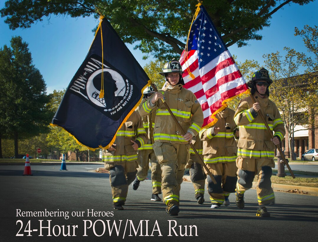 Andrews Fire and Emergency Service firefighters began the 24-hour POW/MIA Remembrance Run at the Motorcycle Safety Course at Joint Base Andrews, Md., Sept. 17. More than 300 civilian and military service members participated in the run.  (U.S. Air Force photo/Staff Sgt. Nichelle Anderson/Released)