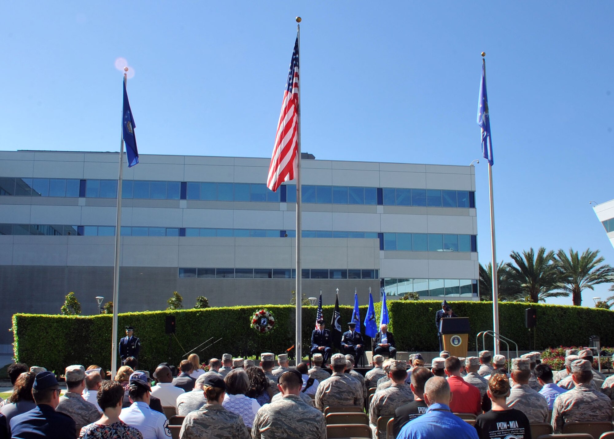 The National POW/MIA Recognition Day ceremony draws to a close Sept. 18 at the Space and Missile Systems Center's Schriever Space Complex at Los Angeles Air Force Base in El Segundo, Calif. (U.S. Air Force photo/Sarah Corrice)
