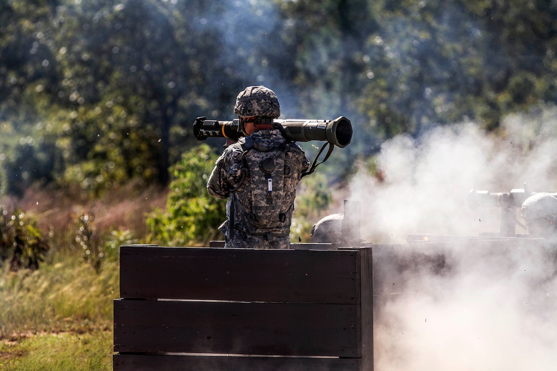 A basic combat training solder fires a live AT-4 at the weapons demonstration range on Fort Jackson, S.C., Sept. 18, 2015. U.S. Army photo by Sgt. 1st Class Brian Hamilton