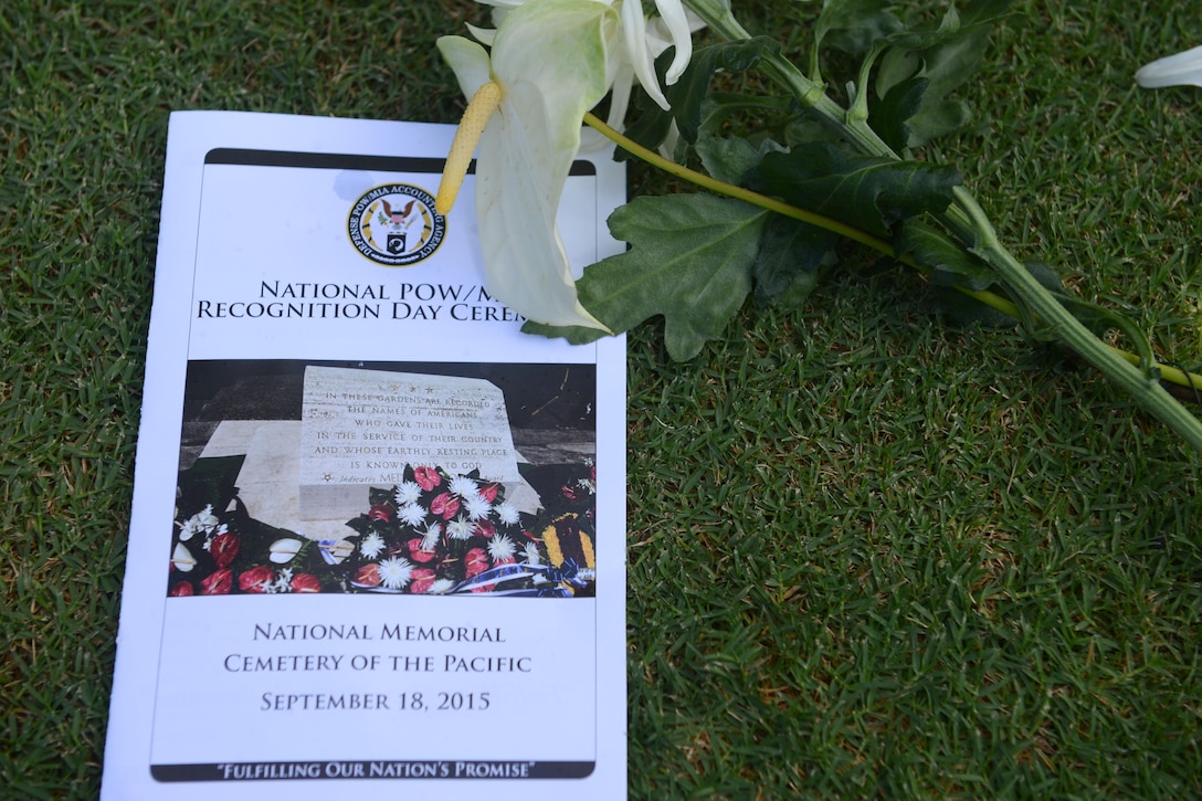 U.S. service members, veterans, and community members attend the National Prisoner of War/Missing in Action Recognition Day ceremony at the National Memorial Cemetery of the Pacific in Honolulu, Sept. 18, 2015. U.S. Army photo by Sgt. Richard DeWitt