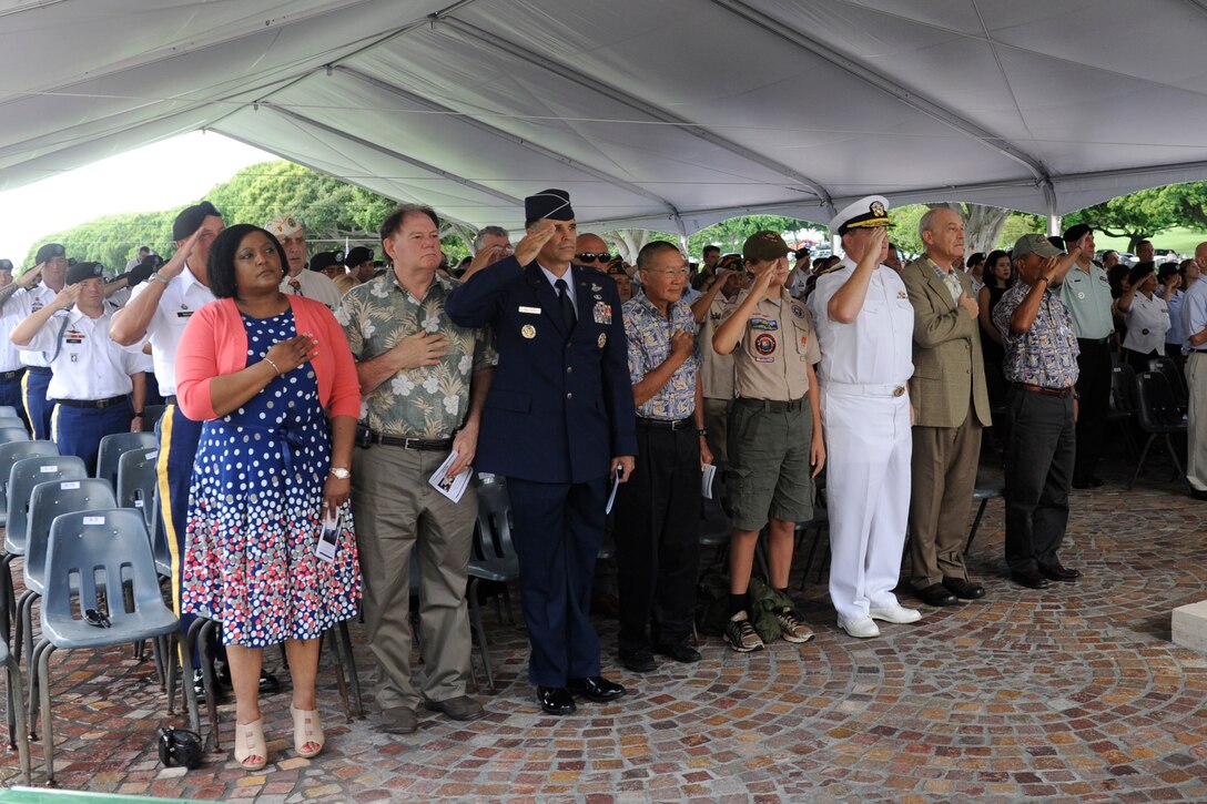 Service members, veterans, and community members attend the National Prisoner of War/Missing in Action Recognition Day ceremony at the National Memorial Cemetery of the Pacific in Honolulu, Sept. 18, 2015. U.S. Marine Corps photo by Cpl. John Tran