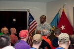 Defense Logistics Agency Distribution commander, Army Brig. Gen. Richard Dix, addresses employees during a town hall at DLA Distribution Tobyhanna, Pa., May 20. 