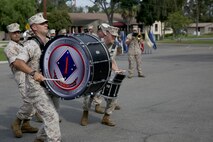 Members of the 1st Marine Division Band perform during the change of command ceremony in which Brig. Gen. Daniel D. Yoo passed command of the 1st Marine Division to Maj. Gen. Daniel J. O’Donohue at a ceremony aboard Marine Corps Base Camp Pendleton, Calif., Sept. 10, 2015. O’Donohue is taking command of the division after recently commanding Marine Corps Forces Cyberspace Command. (U.S. Marine Corps photo by Staff Sgt. Bobbie A. Curtis)