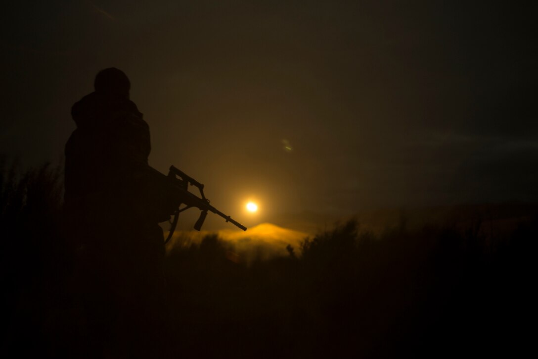 New Zealand Army Soldier Lance Cpl. Arana Hunter watches an illumination coordination round light the impact area at Waiouru Military Training Area, New Zealand, during exercise Joint Assault Signals Company Black, Aug. 29, 2015. Kiwi soldiers and U.S. Marines collectively called for fire utilizing 81mm mortars. The illumination rounds provide visibility on the impact area at night in order to efficiently adjust the rounds onto target. Arana is a signals lance bombardier with 161 Battery, 16th Field Regiment.  Marines are with 5th Air Naval Gunfire Liaison Company, III Marine Expeditionary Force Headquarters Group, III MEF.