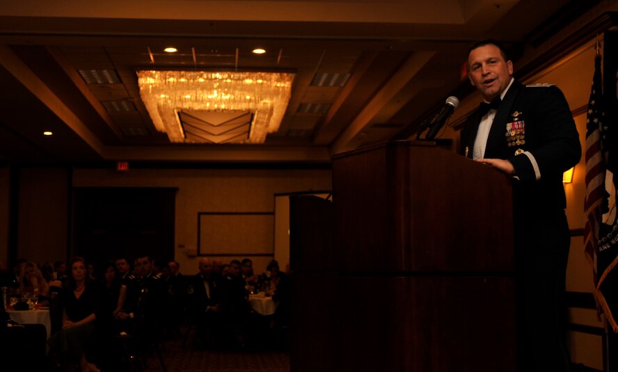 Maj. Gen. Thomas J. Sharpy, 18th Air Force commander, visited Fairchild Air Force Base to attend the Air Force Ball as the guest speaker Sept. 18.  Maj. Gen. Sharpy was the Fairchild AFB commander from 2007-2008. (U.S. Air Force photo/ Airman Sean Campbell) 