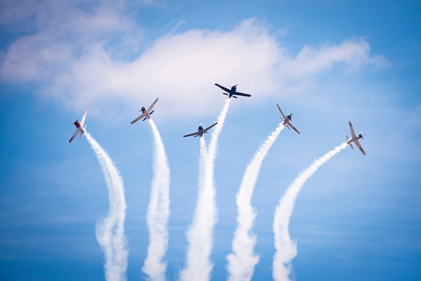 The Trojan Horsemen perform during the 2015 Joint Base Andrews Air Show, Sept. 19. The demonstration aircraft used were T-28 Trojans.  (U.S. Air Force photo/Airman 1st Class Ryan J. Sonnier/Released)