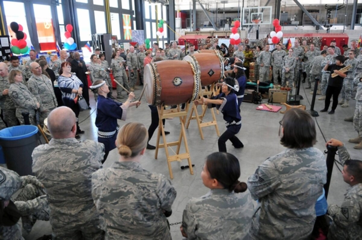 Taiko drummers play for Nevada Guard Airmen and Soldiers at the third annual Diversity Day on Thursday, Sept. 17, 2015, at the Nevada Air National Guard Base in Reno. More than 450 attended the event, the most in the event’s three-year history. Photo by Tech. Sgt. Emerson Marcus