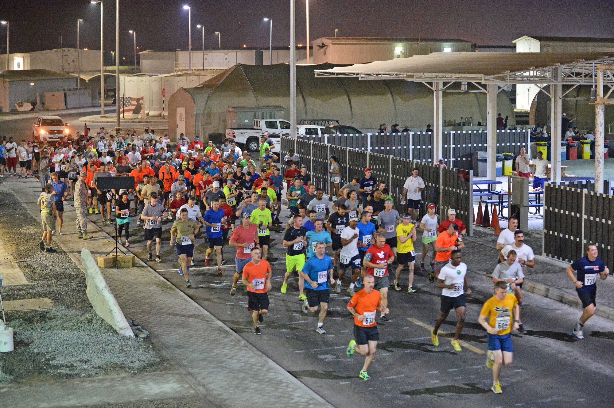 Runners begin the Air Force half marathon at an undisclosed location in Southwest Asia Sept. 19, 2015. The run was held in light of the Air Force’s 68th birthday. (U.S. Air Force photo/Tech. Sgt. Jeff Andrejcik)