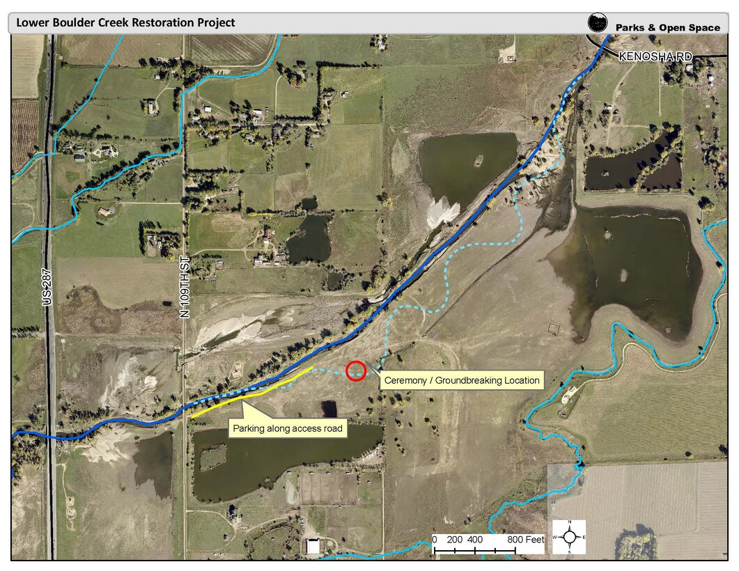 This map shows the location of the groundbreaking ceremony being held on October 8, 2015 for the Lower Boulder Creek Aquatic Ecosystem Restoration Project.