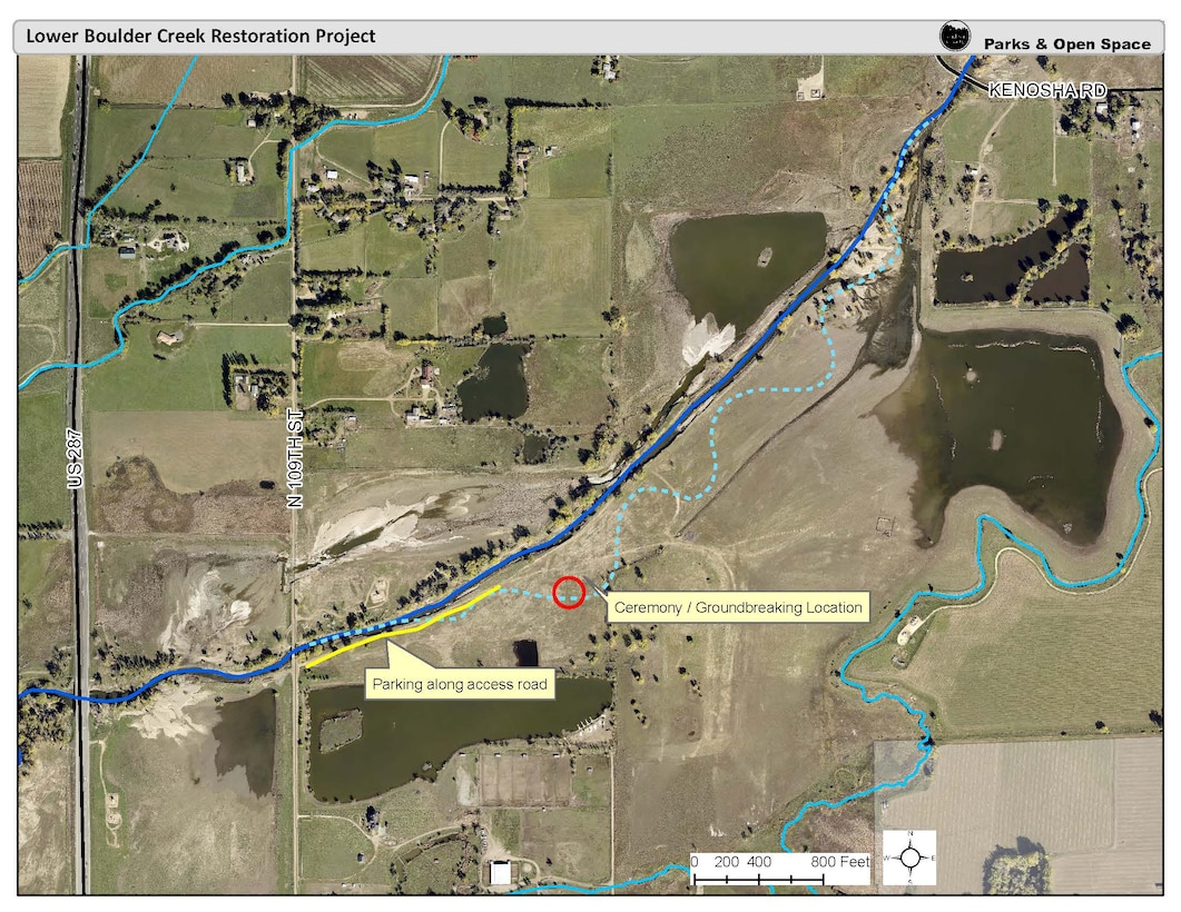 This map shows the location of the groundbreaking ceremony being held on October 8, 2015 for the Lower Boulder Creek Aquatic Ecosystem Restoration Project.