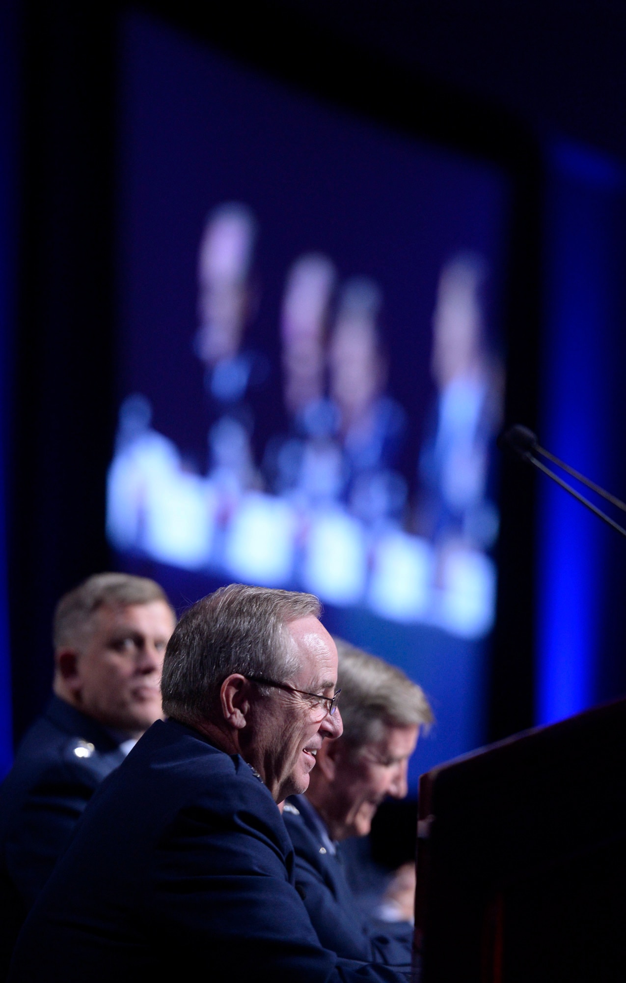 Air Force Chief of Staff Gen. Mark A. Welsh III introduces major command panelists during a Q-and-A session at the Air Force Association's Air and Space Conference and Technology Exposition Sept. 16, 2015, in Washington, D.C. (U.S. Air Force photo/Scott M. Ash)  