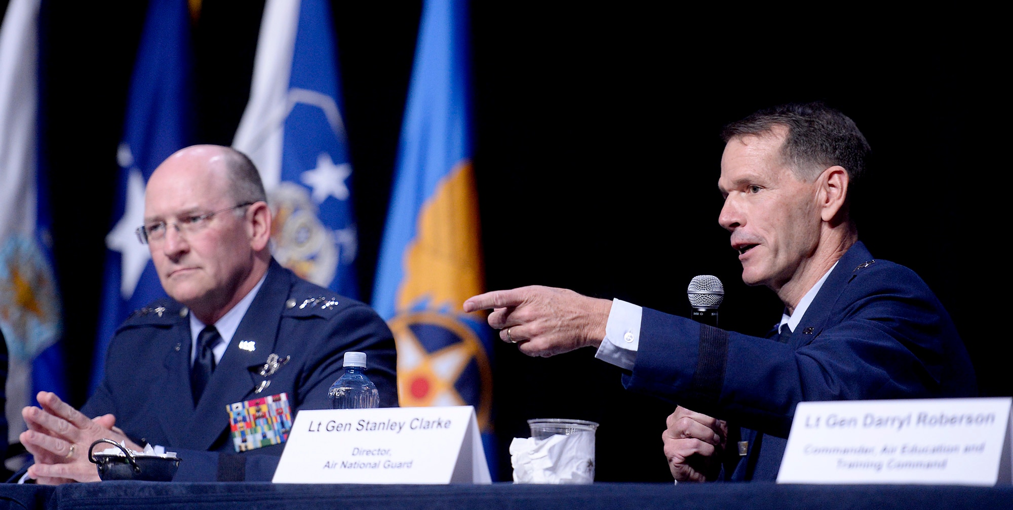 Lt. Gen. Stanley E. Clarke III, the Air National Guard director, answers questions with fellow major command panelists during a Q-and-A session at Air Force Association's Air and Space Conference and Technology Exposition Sept. 16, 2015, in Washington, D.C. (U.S. Air Force photo/Scott M. Ash)  