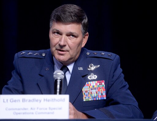 Lt. Gen. Bradley Heithold, the commander of Air Force Special Operations Command, answers questions with fellow major command panelists during a Q-and-A session at the Air Force Association's Air and Space Conference and Technology Exposition Sept. 16, 2015, in Washington, D.C. (U.S. Air Force photo/Scott M. Ash)  
