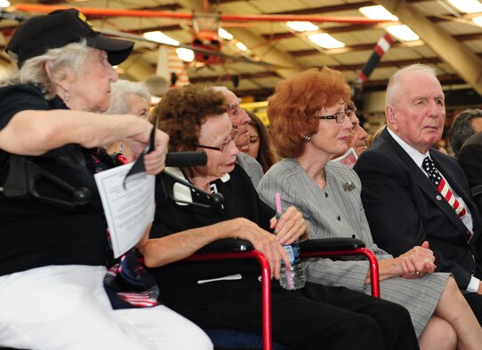 Retired U.S. Army 1st Sgt. Ray Frazier, right, sits with his family at during POW/MIA Remembrance Ceremony at the Pima Air and Space Museum in Tucson, Ariz., Sept. 18, 2015. Frazier was captured by Chinese and North Korean soldiers during the Korean War and held as a prisoner from 1951 to 1953. (U.S. Air Force photo by Senior Airman Cheyenne A. Powers/ Released)