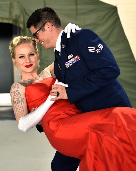 Senior Airman John Veirs, 5th Logistics Readiness Squadron, and his wife Karissa Veirs dance during the Air Force ball at Minot AFB, N.D., Sept. 19, 2015. The Air Force ball celebrates the birth of the U.S. Air Force which was created on Sept. 18, 1947. (U.S. Air Force photo by Senior Airman Andre Jeffries)

