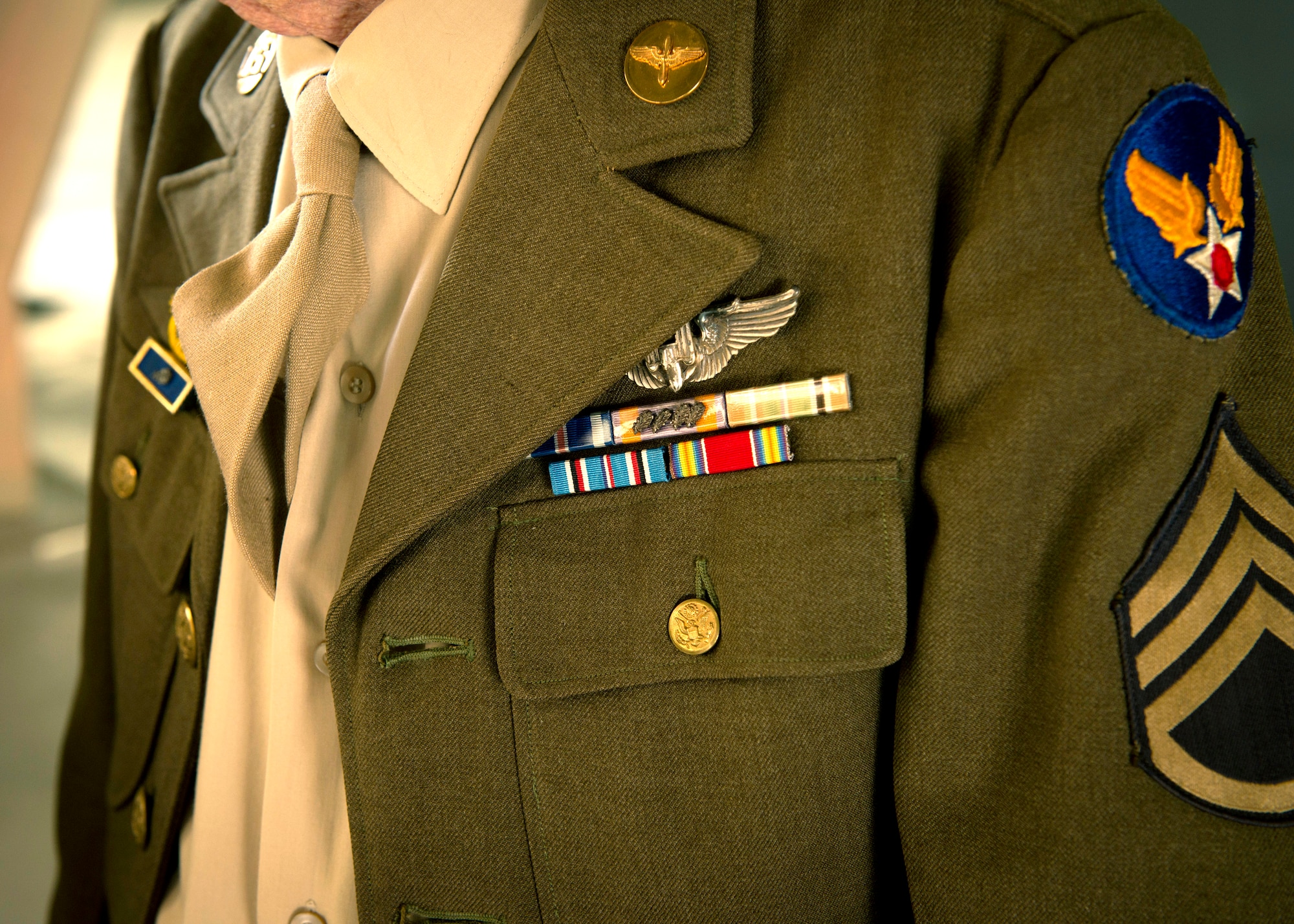 Muscian in vintage World War II uniform at the Air Force ball at Minot AFB, N.D., Sept. 19, 2015. The Air Force ball celebrates the birth of the U.S. Air Force which was created on Sept. 18, 1947. (U.S. Air Force photo by Senior Airman Apryl Hall)