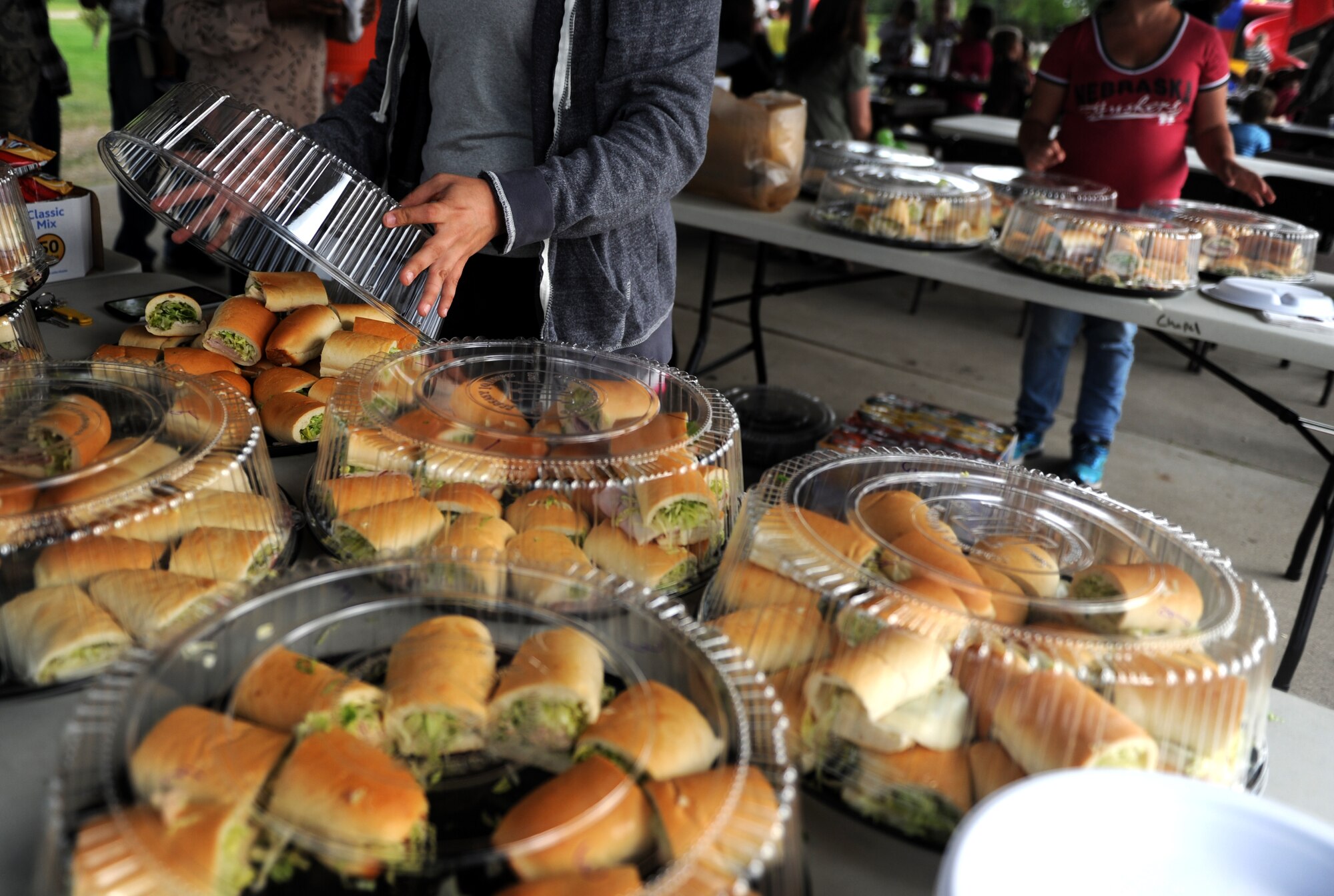 Sandwiches provided by the base chapel at Bud Ebert Park at Minot AFB, N.D. Sept. 16, 2015. The sandwiches were part of a carnival that the chapel put on for the Airmen and their families of Minot AFB. (U.S. Air Force photo by Staff Sgt. Chad Trujillo)

