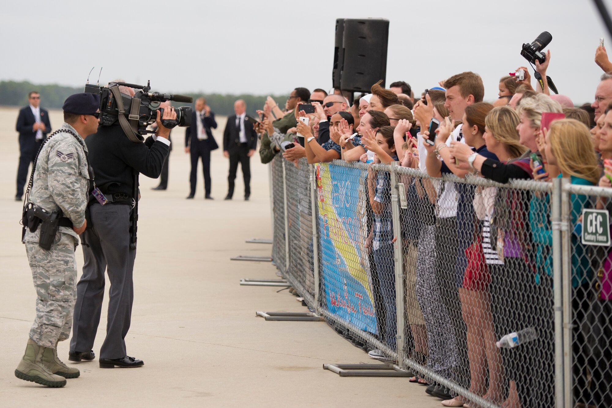 Crowds cheer and applaud in anticipation of Pope Francis's  at Joint Base Andrews, Md., Sept. 22, 2015. This marks the first visit by the current pope to the United States. (U.S. Air Force photo/Tech. Sgt. Robert Cloys)